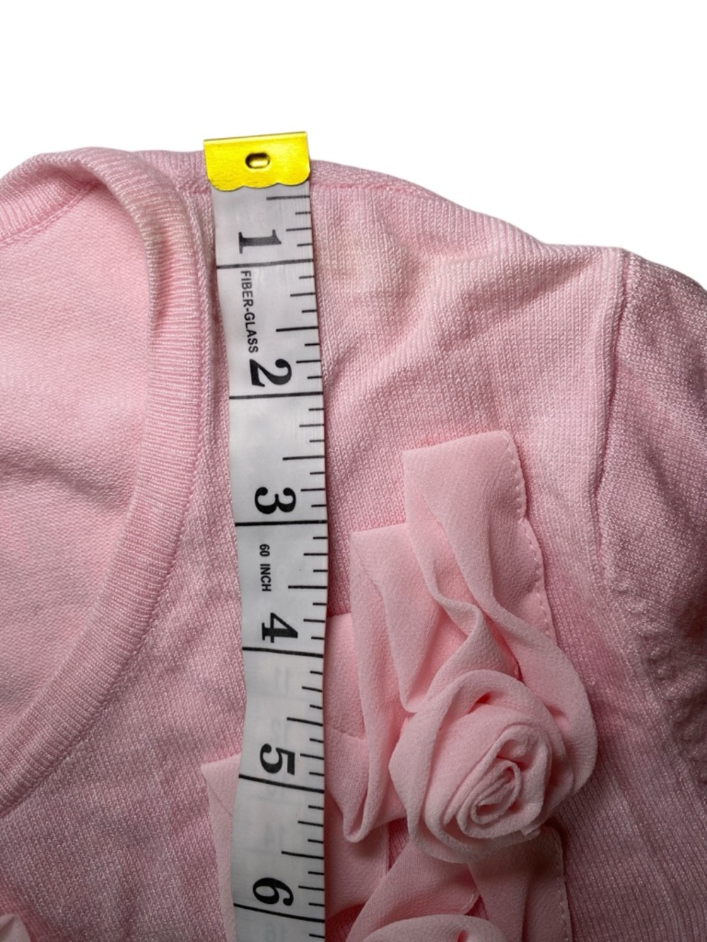 Cable & Gauge Pink Button Up Cardigan 3/4 Sleeve Flower Applique - Picture 11 of 12